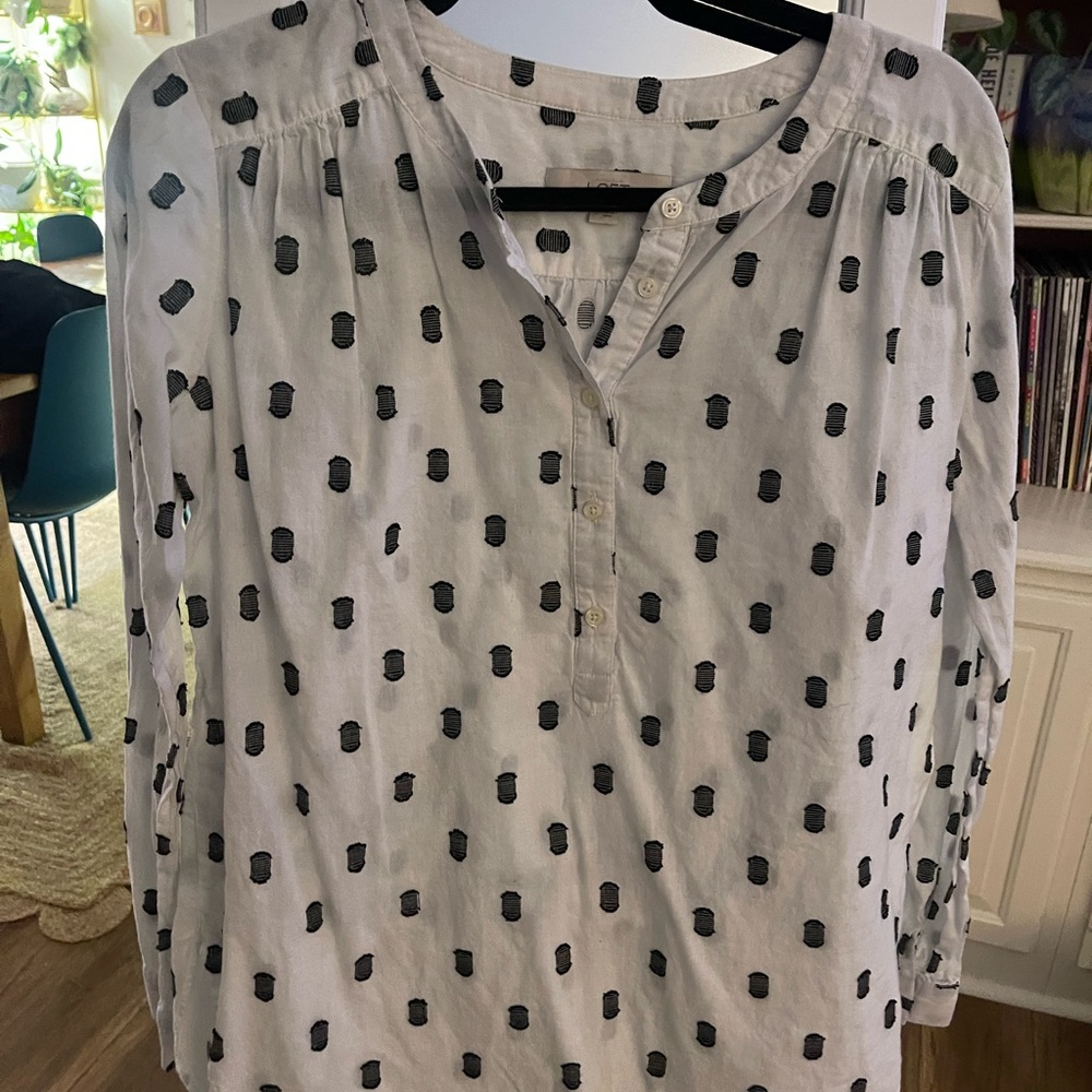 Stylish Loft White and Black Polka Dot Women's Top